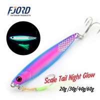jigs FJORD 20g 30g 40g 60g plantilla de Metal Shore Casting cebo duro escala cola noche brillo mar señuelo de pesca cebo Artificial equipo de pesca